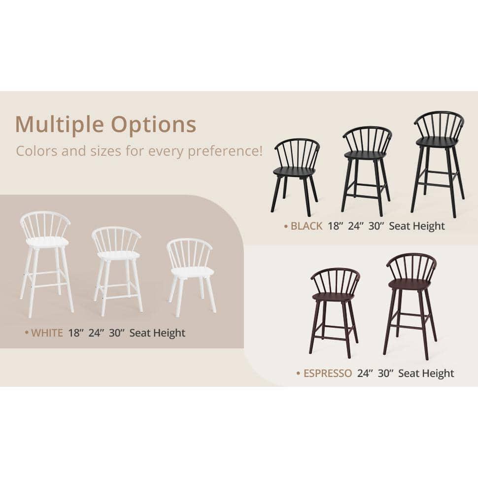 Winson Windsor 24 in. Black Solid Wood Bar Stool for Kitchen Island Counter Stool with Spindle Back Set of 6