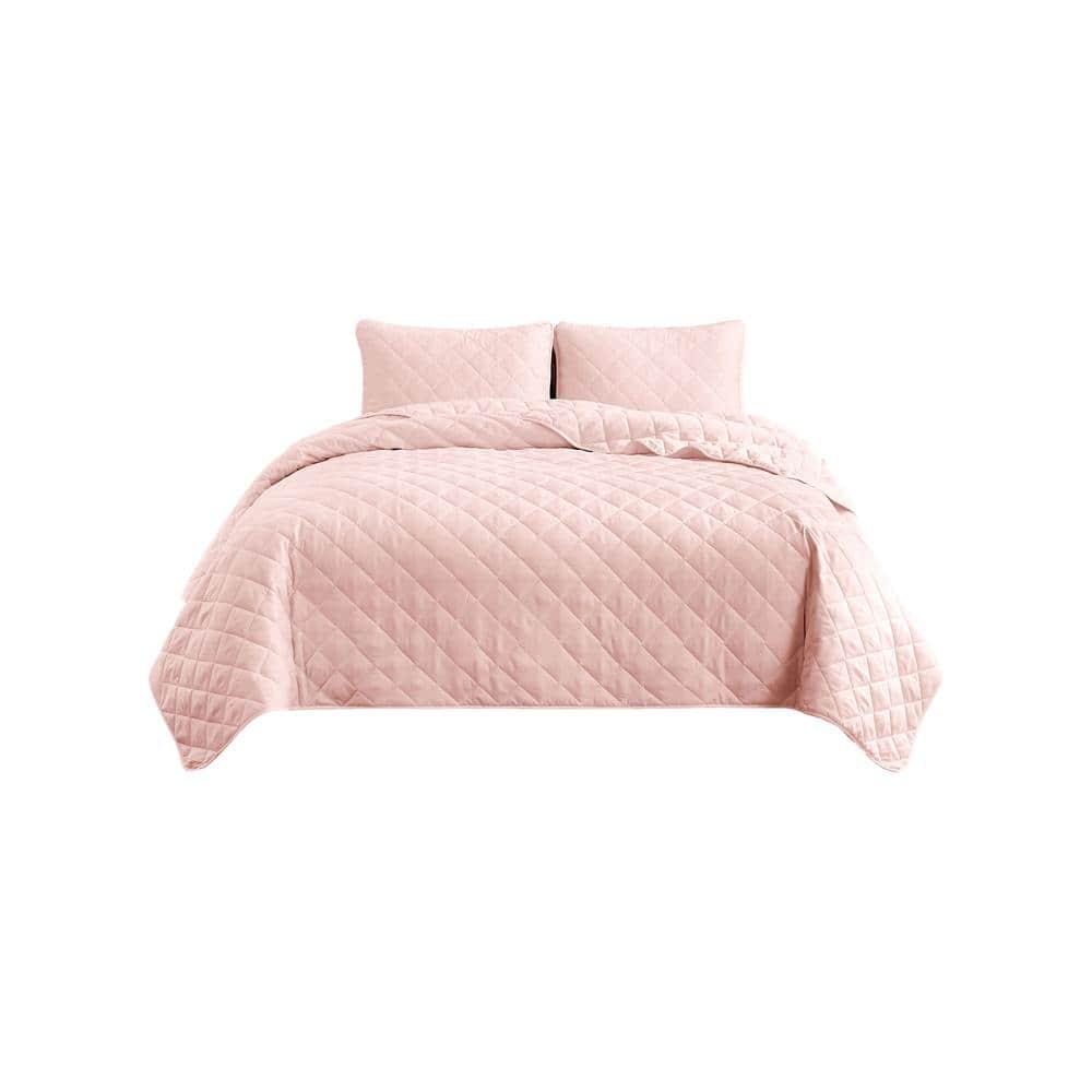 Swift Home | Essential Diamond Stitched 3-Piece Quilt Set Rose Blush Full/Queen