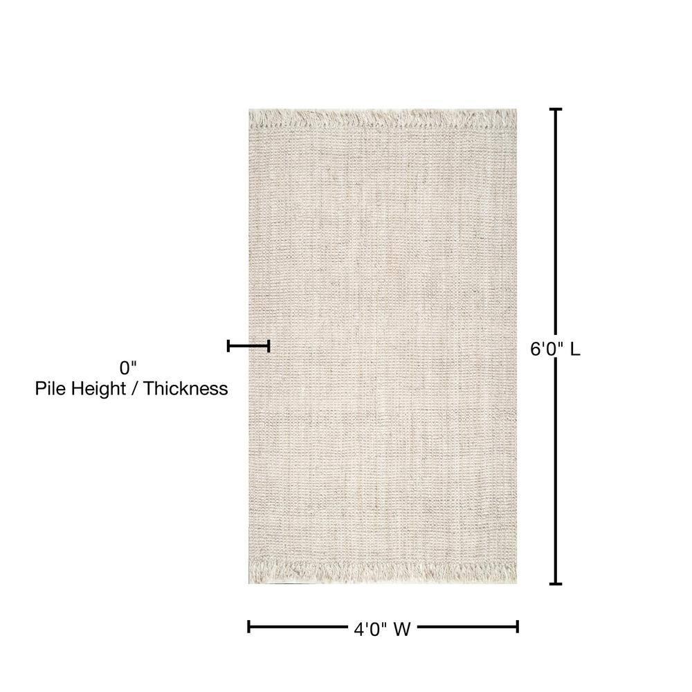 nuLOOM 4x6 Daniela Jute Tassel Hand Woven Area Rug, Off White, Solid Chunky Farmhouse Design, Natural Fiber, For Bedroom, Dining Room, Living Room, Hallway, Office, Entryway