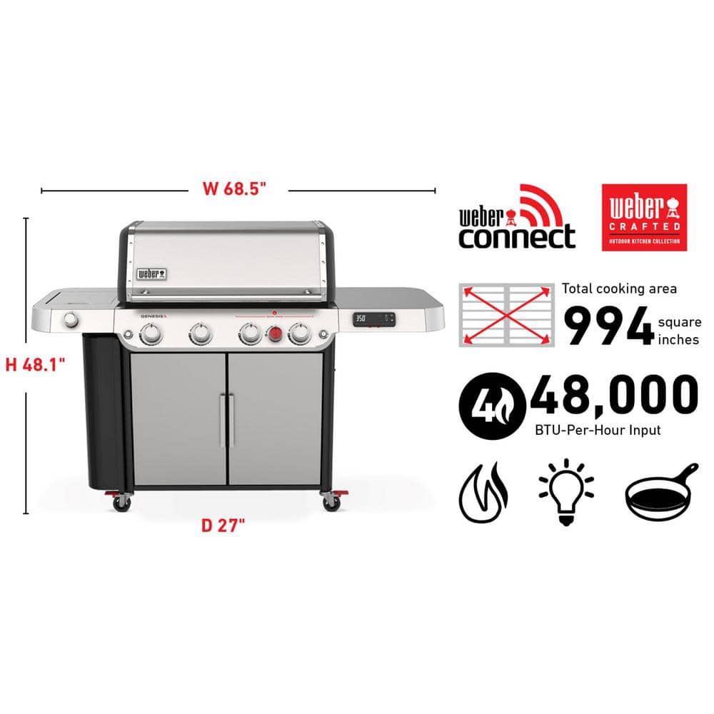 Weber Genesis SPX-435 4-Burner Propane Smart Gas Grill in Stainless Steel with Side Burner