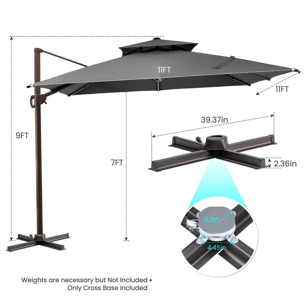 11 ft. Dark Gray Polyester Round Tilt Cantilever Patio Umbrella with Stand