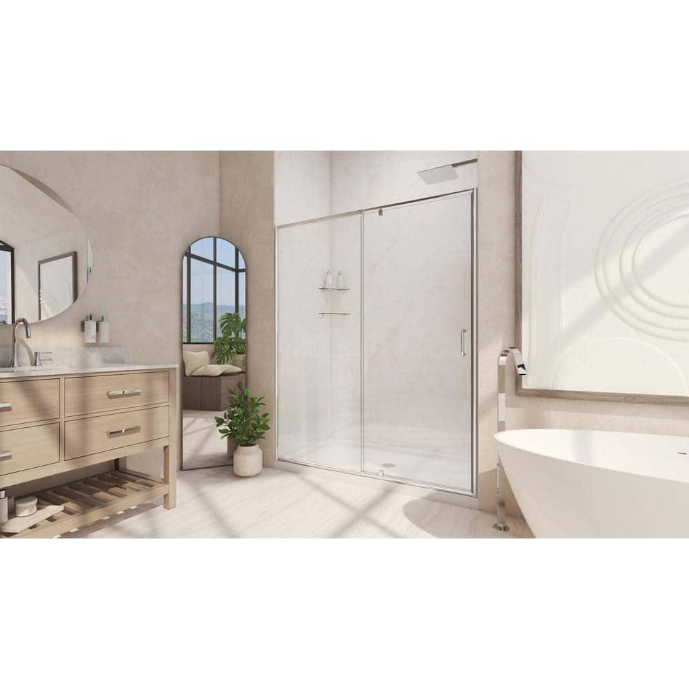 Flex 60" W x 30" D x 74.75" H Semi-Frameless Rectangle Pivot Shower Enclosure with Base Included