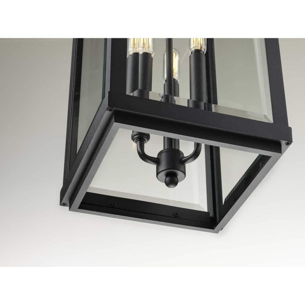 Progress Lighting Gibbes Street 3-Light Outdoor Hanging Lantern, Antique Bronze, Etched White Pillar Shade