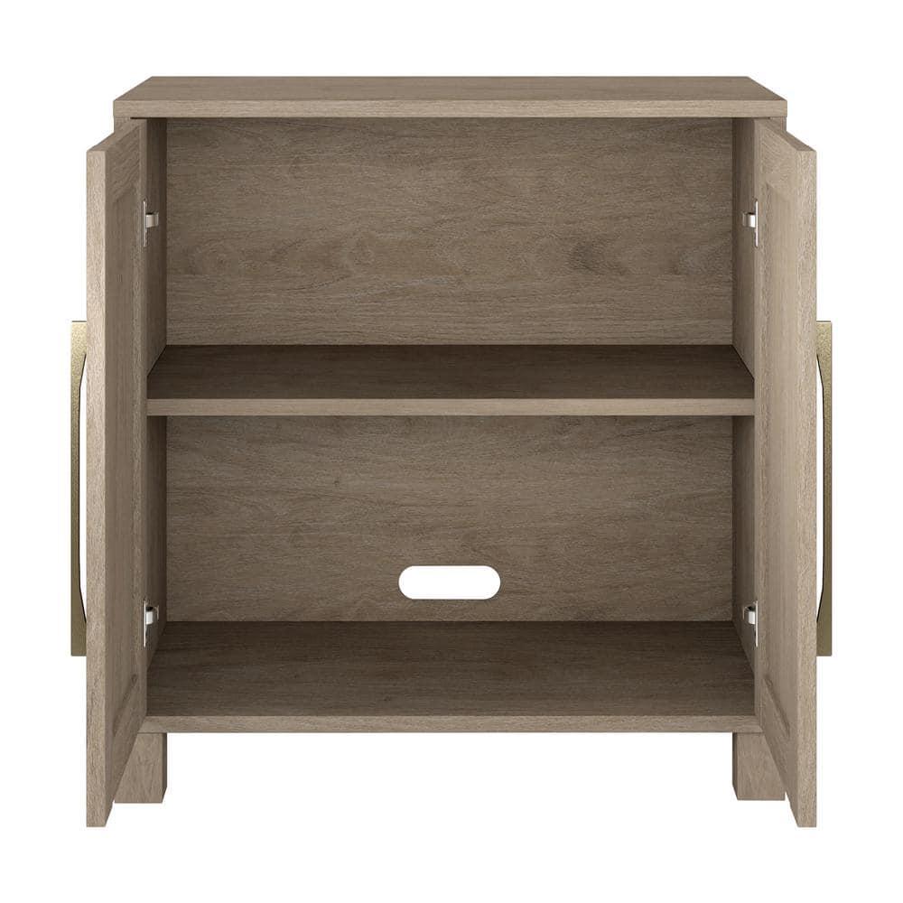 Evelyn&Zoe MDF 28" Wide Accent Cabinet Adjustable Center Shelf Two Swing-Out Doors, Gray Oak