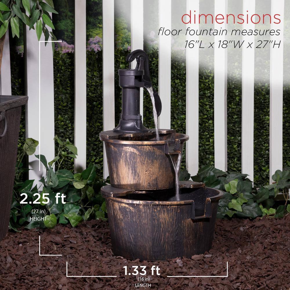 Alpine Corporation 27" Two-Tier Barrel & Pump Outdoor Fountain, Bronze