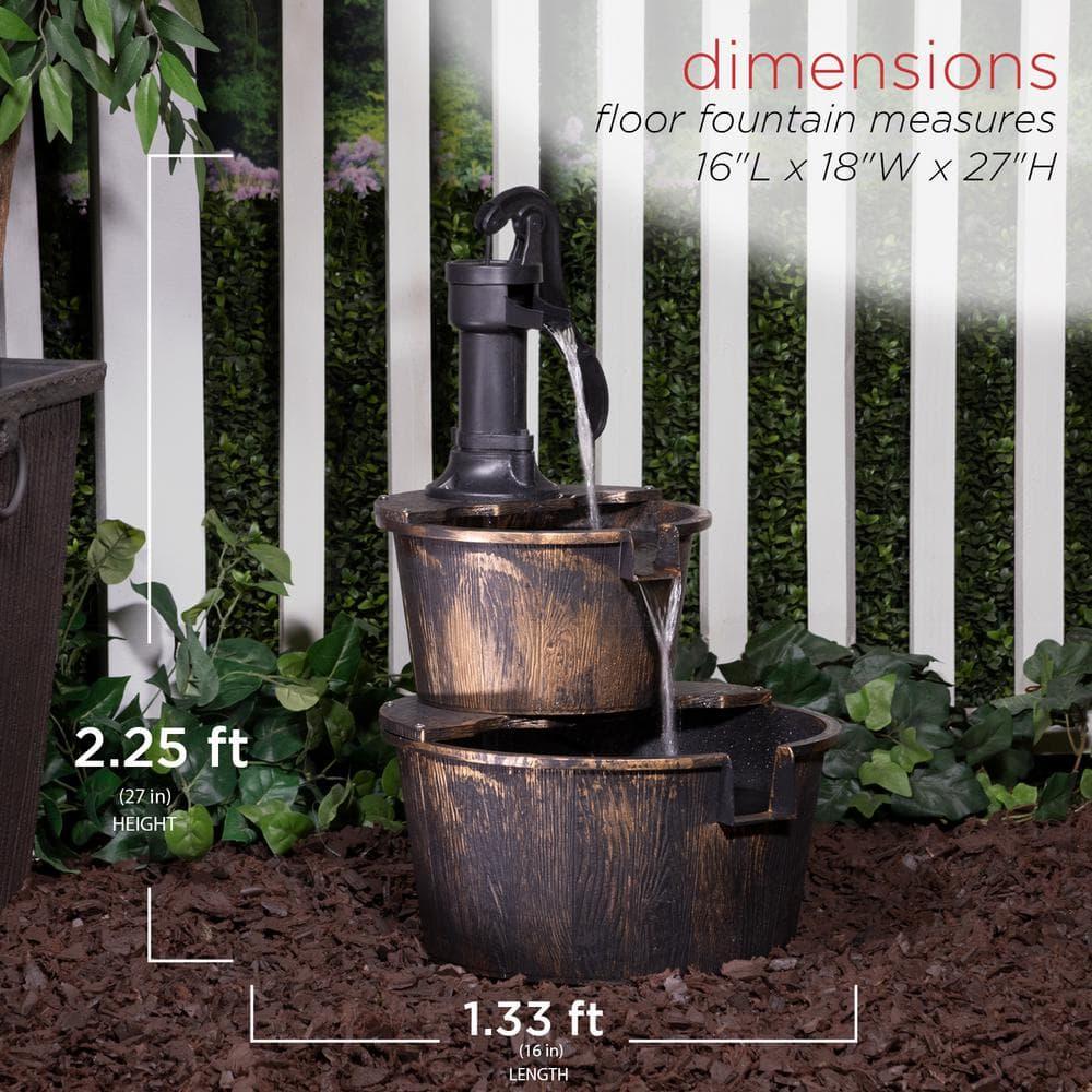 Alpine Corporation 27" Two-Tier Barrel & Pump Outdoor Fountain, Bronze