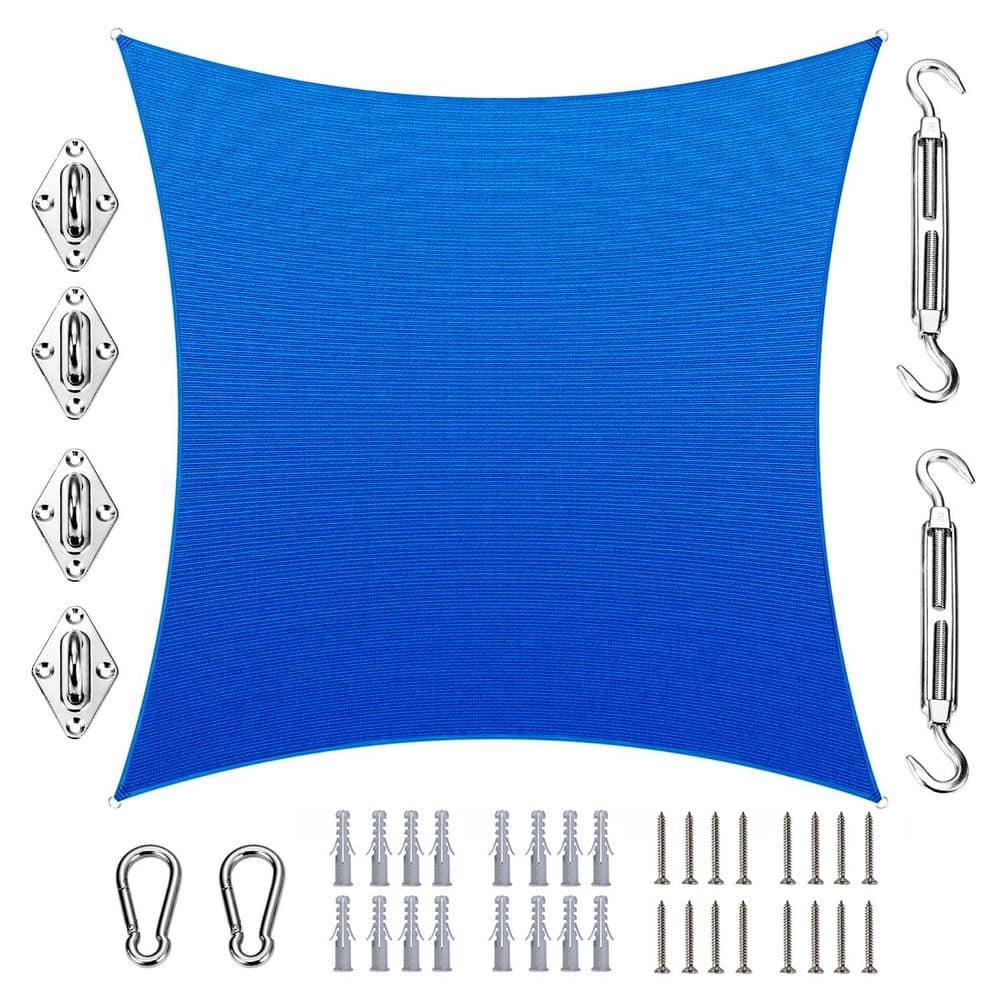 Large Blue Weather-Resistant Patio Sun Shade Sail with Hardware Kit