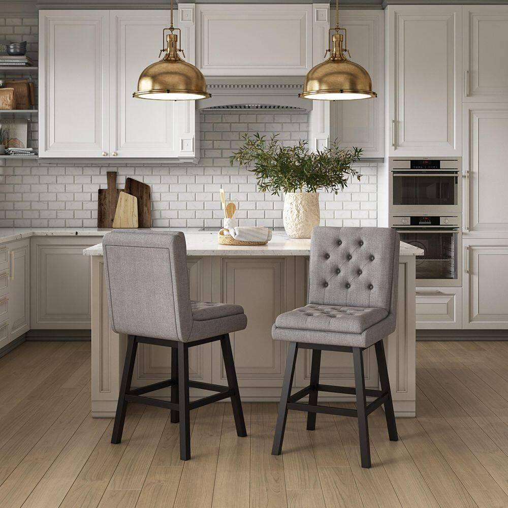 Set of 2 Boston Tufted Fabric Barstools - CorLiving