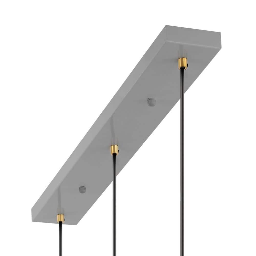 Apollo 33.5" 3-Light Mid-Century Modern Iron Adjustable Linear LED Pendant, Gray/Brass Gold