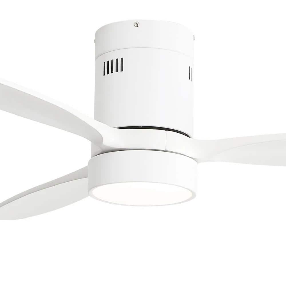 Sofucor 52 inch Wood Low Profile White Ceiling Fans with Lights and Remote, Modern Flush Mount Quiet Ceiling Fan for Bedroom, Reversible DC Moto