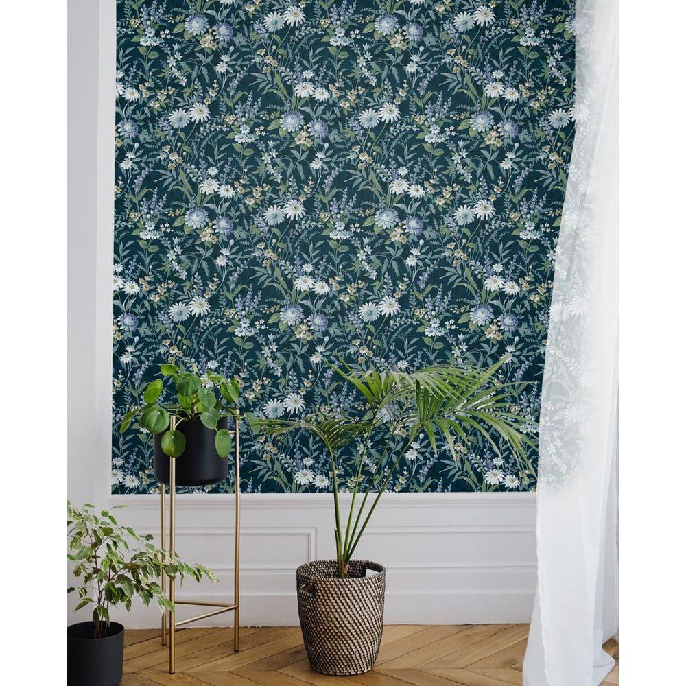 NextWall  Vintage Floral Peel and Stick Wallpaper 20.5 in. W x 18 ft. L - Teal