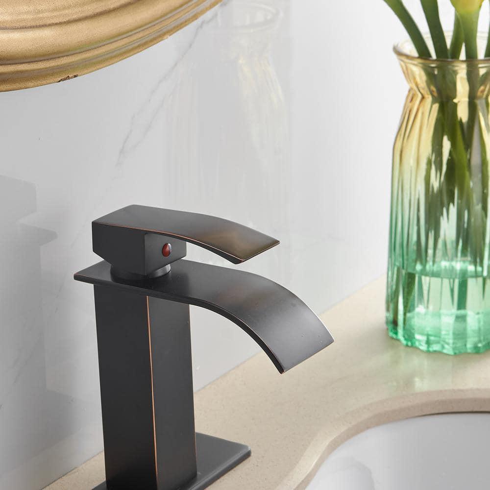 VIBRANTBATH Waterfall Low-Arc Single Hole Bathroom Faucet 6021-ORB