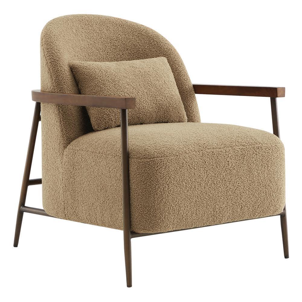 Quiteria Camel Fabric Accent Chair with Solid Wood and Metal Frame