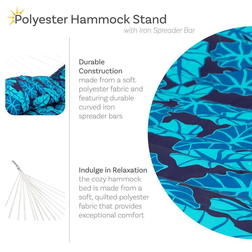 Arlmont & Co. Peria Quilted Polyester Curved Metal Spreader Bar Hammock with Pillow - Tropical Palms