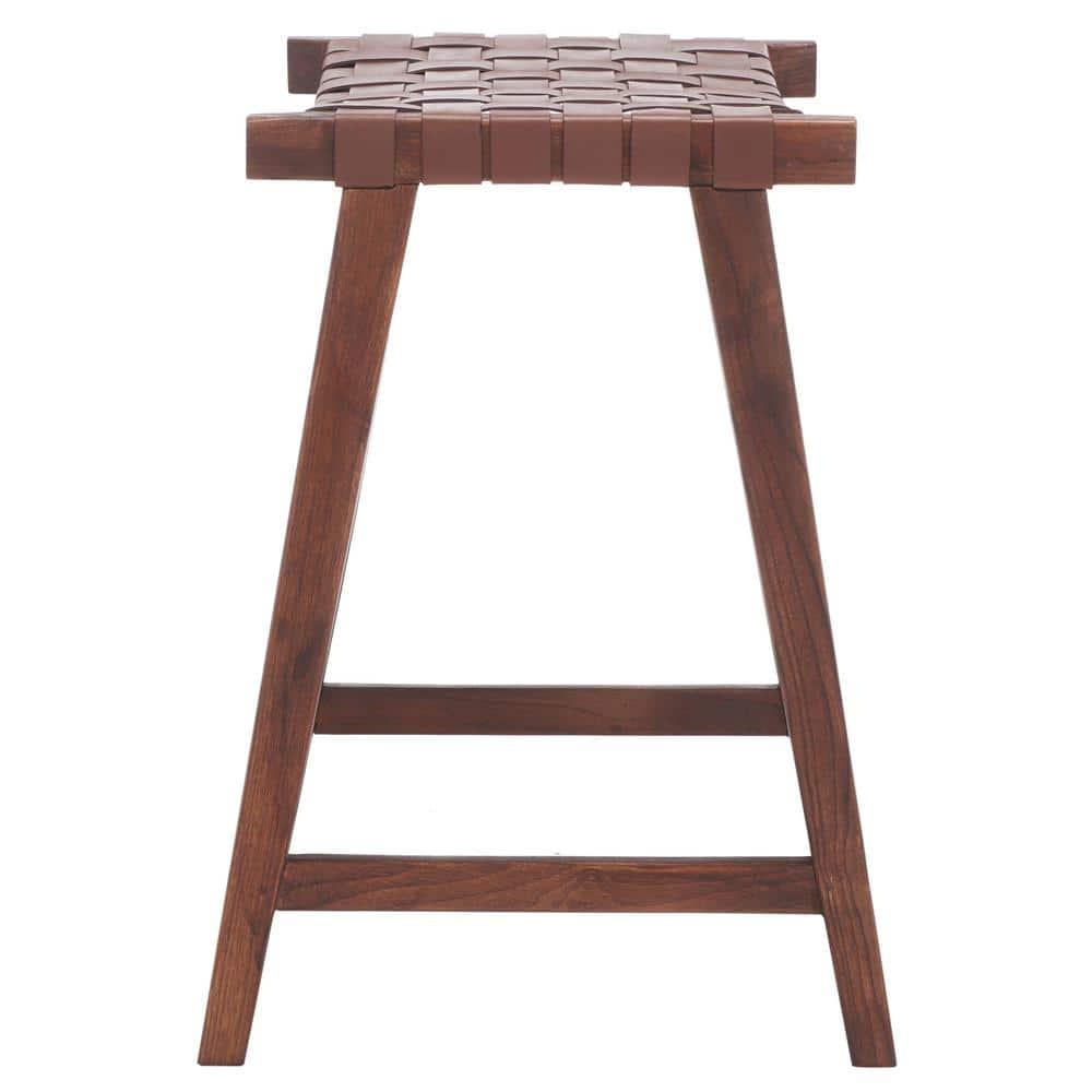 Abreu Rectangle Counter Stool - Cognac/Walnut - Safavieh