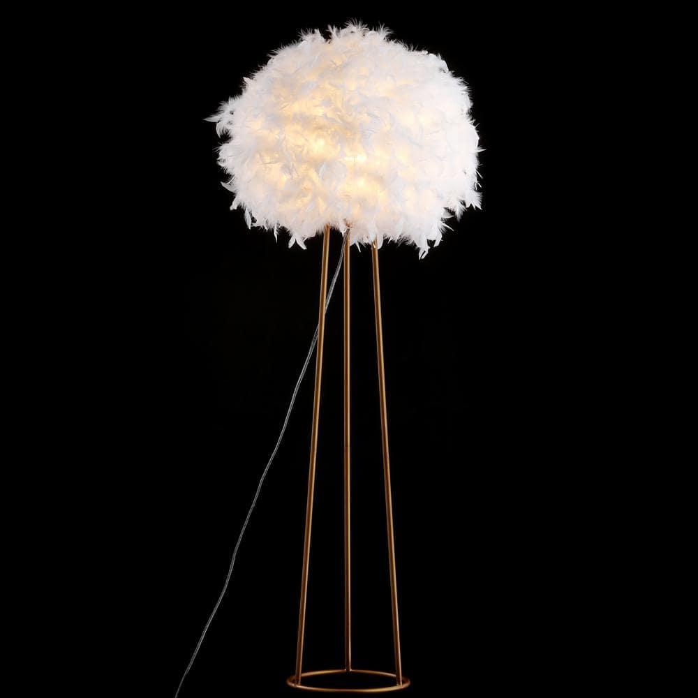 JONATHAN Y JYL9052A Stork 52" Feather Metal LED Floor Lamp, Bohemian, Glam, Modern, Transitional for living room, dinning room, bedroom, office Bulb Included, White/Gold