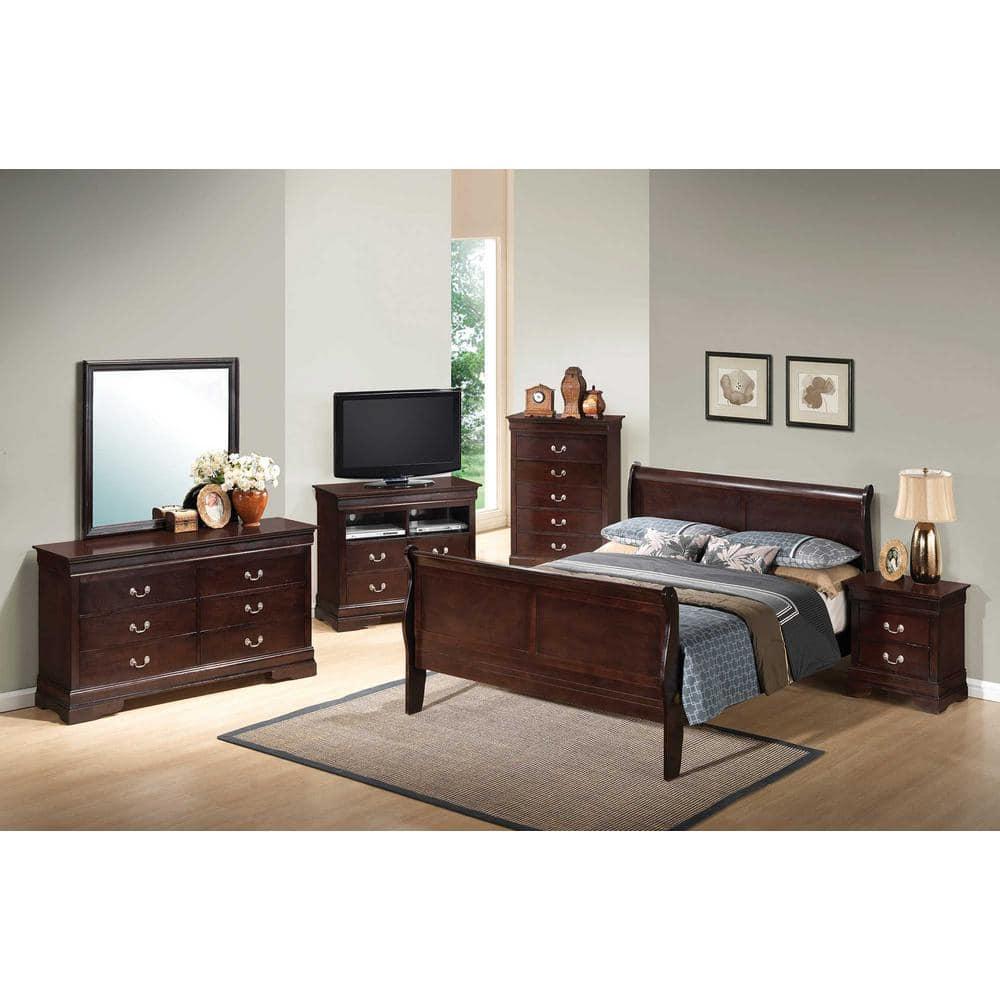 Passion Furniture PF-G3125A-FB Louis Philippe Sleigh Bed with High Footboard, Cappuccino - Full Size