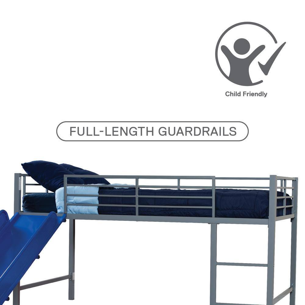 DHP Lively Junior Twin Metal Loft Bed, Silver with Blue Slide