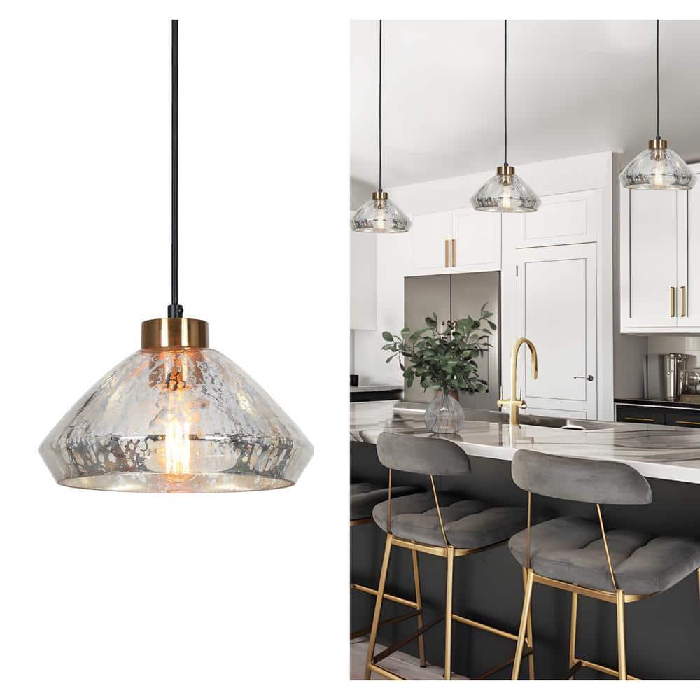 LNC Anila 1-Light Matte Black and Polished Gold Linear LED Kitchen Island Light: UL Listed, Adjustable Height, E26