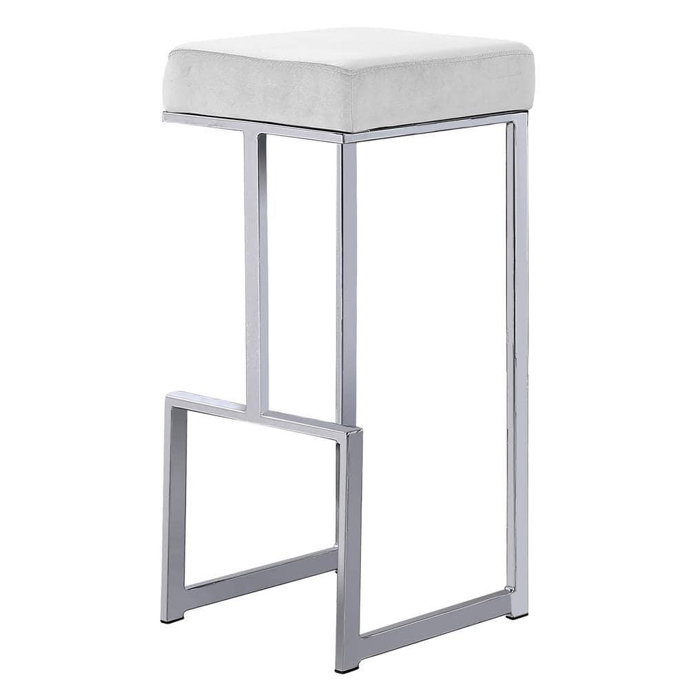 Dorrington Modern Velvet Backless Bar Stool in White/Silver (Set of 2)