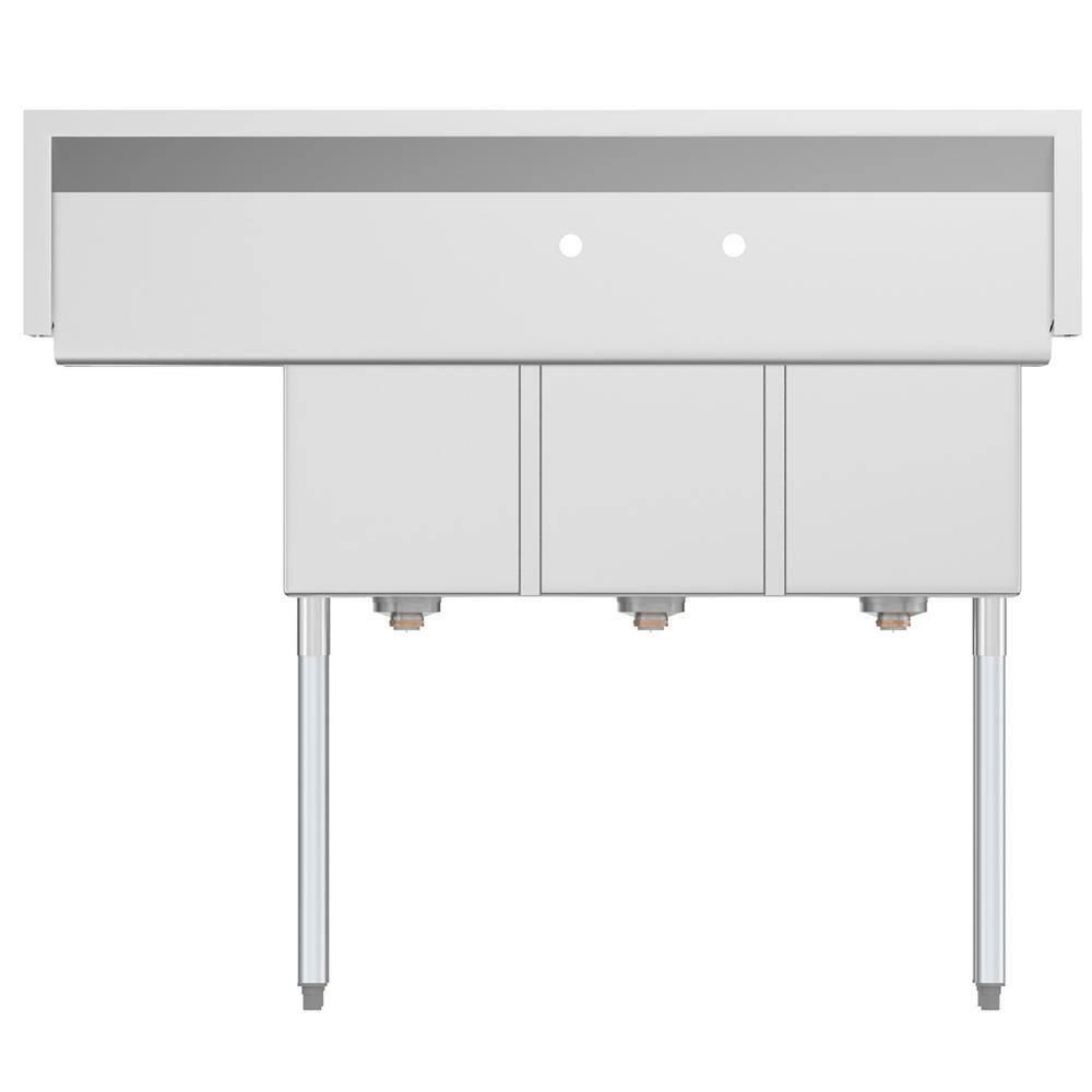KoolMore 51 in. Three Compartment Stainless Steel Commercial Sink with Drainboard, Bowl Size 12"x 16"x 10"