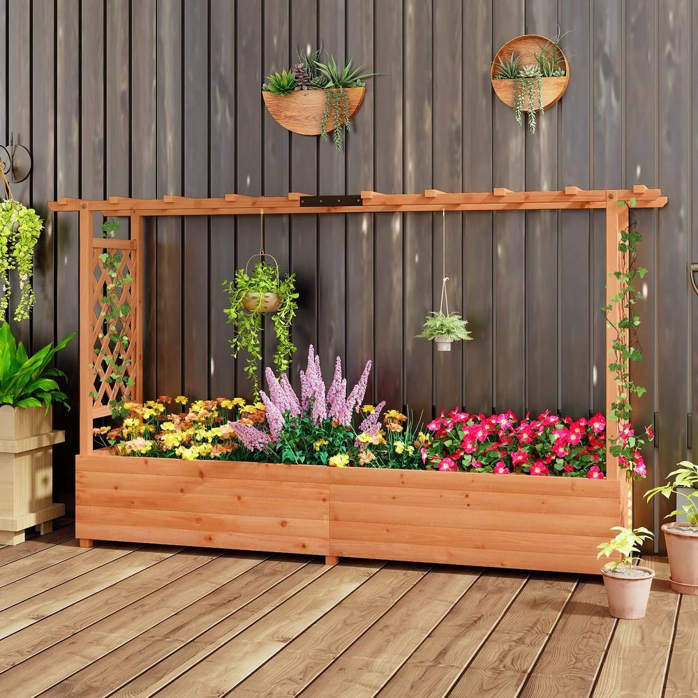 Yardi Yard Raised Garden Bed with Side Trellis Hanging Roof and Planter Box-Orange, Raised Garden Bed for Patio or Yard Gardening