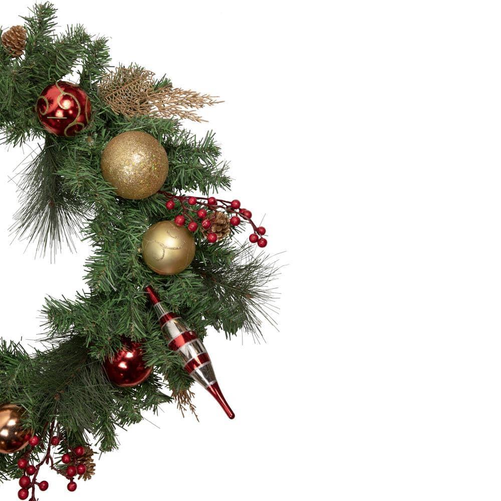 Northlight 30" Unlit Green Foliage and Ornaments Christmas Wreath