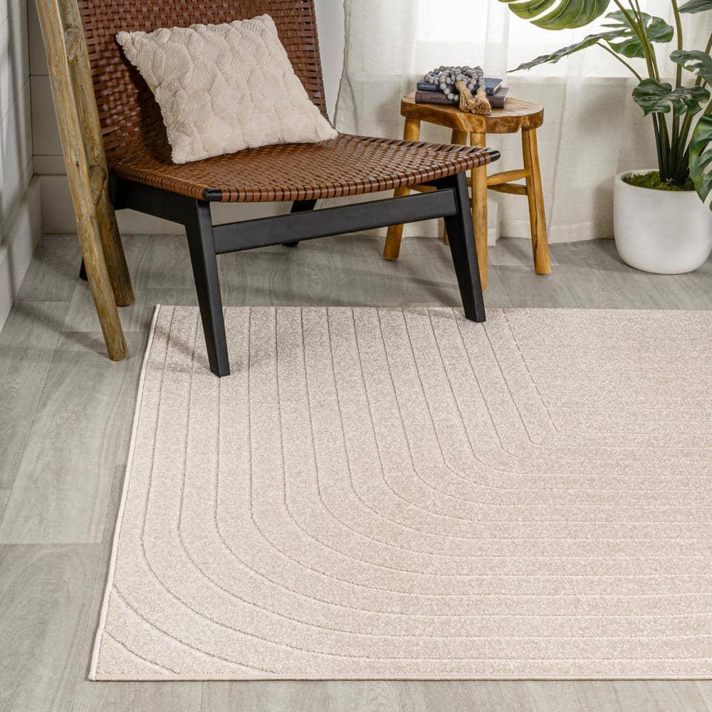 JONATHAN Y Odense High-Low Minimalist Angle Geometric Ivory/Cream 3 ft. x 5 ft. Indoor/Outdoor Area Rug