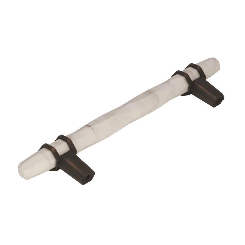 Amerock | Cabinet Pull | Marble White/Oil-Rubbed Bronze | 5-1/16 inch (128 mm) Center to Center | Carrione | 1 Pack | Drawer Pull | Drawer Handle | Cabinet Hardware