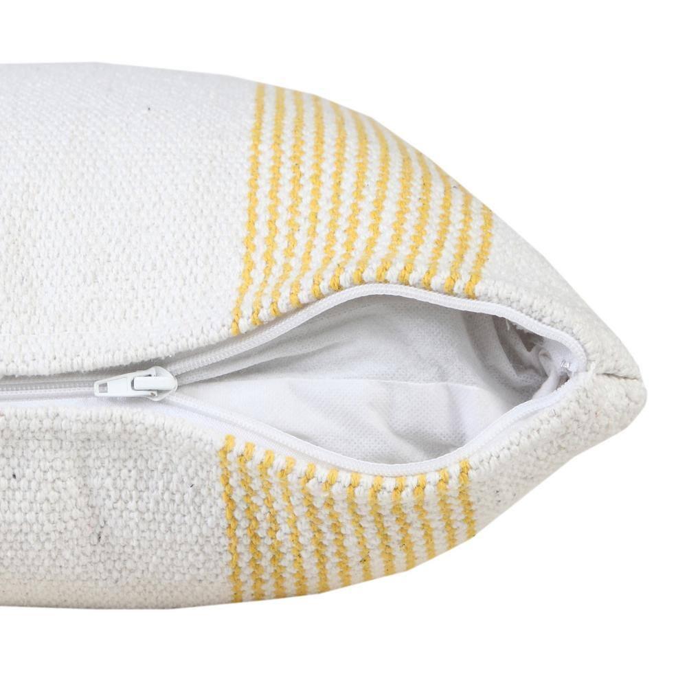 Balanced Yellow / White 20 in. x 20 in. Border Pinstripe Indoor Throw Pillow