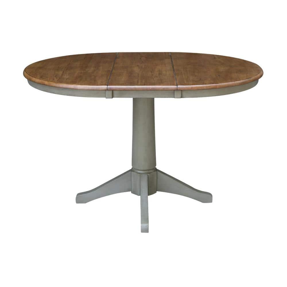 International Concepts 36" Round Top Pedestal Table With 12" Leaf - Dining Height - Distressed Hickory/Stone
