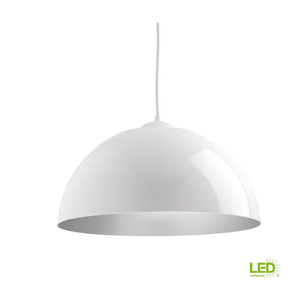 Progress Lighting Dome 1-Light LED Pendant, Satin Aluminum Finish, Painted Silver Interior, 3000K, 662 Lumens, Dry Rated