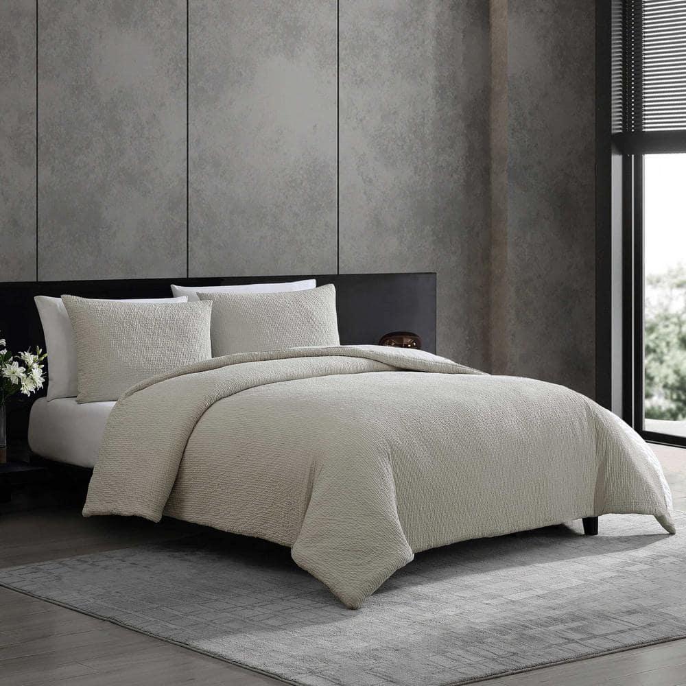 Vera Wang Puckered Texture Cotton Grey Duvet Cover Set | Wayfair
