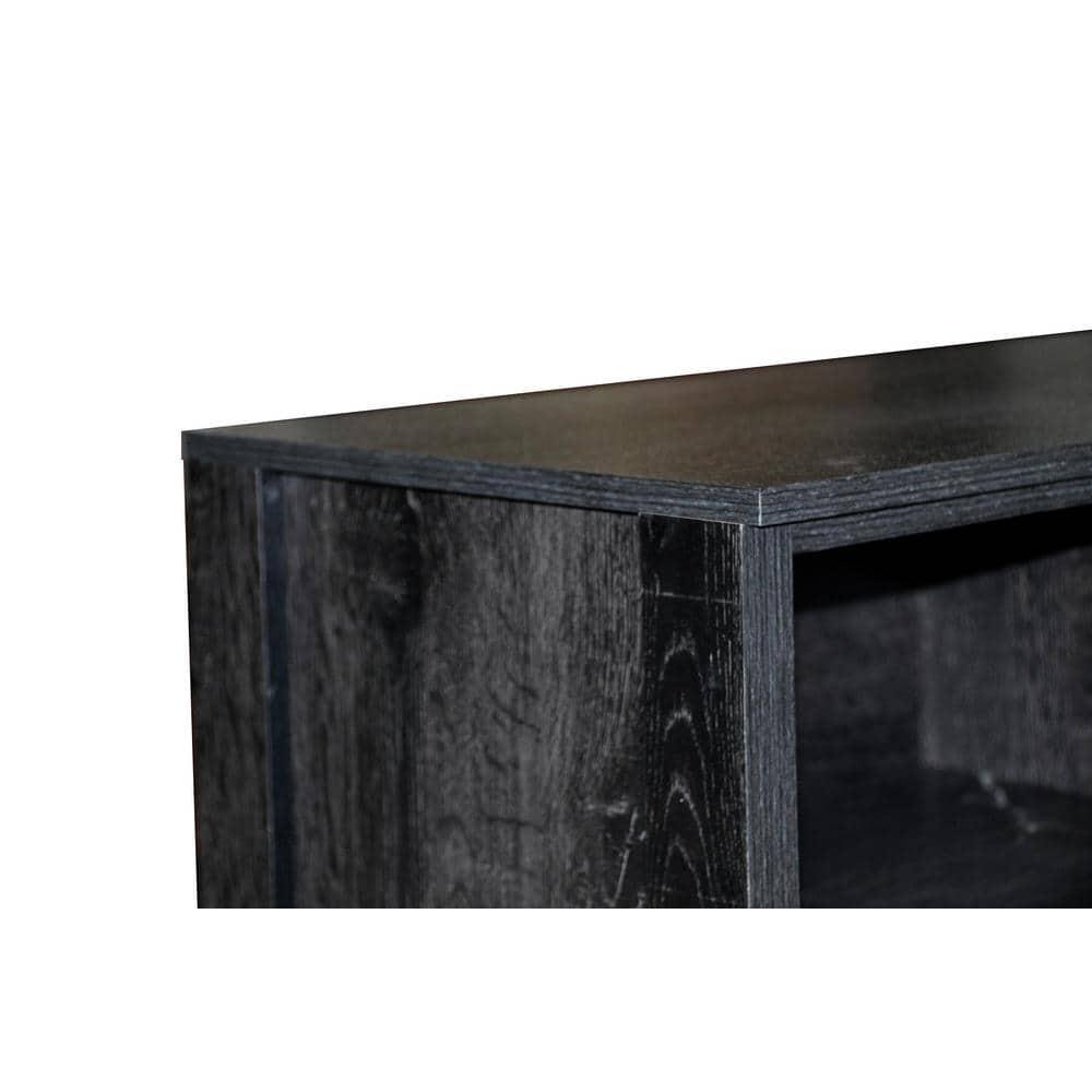 AndMakers 65 in. Modern Black Oak TV Stand For TVs Up To 62" With 6 Open Shelves, Modern Entertainment Center With Storage, TV Console Table