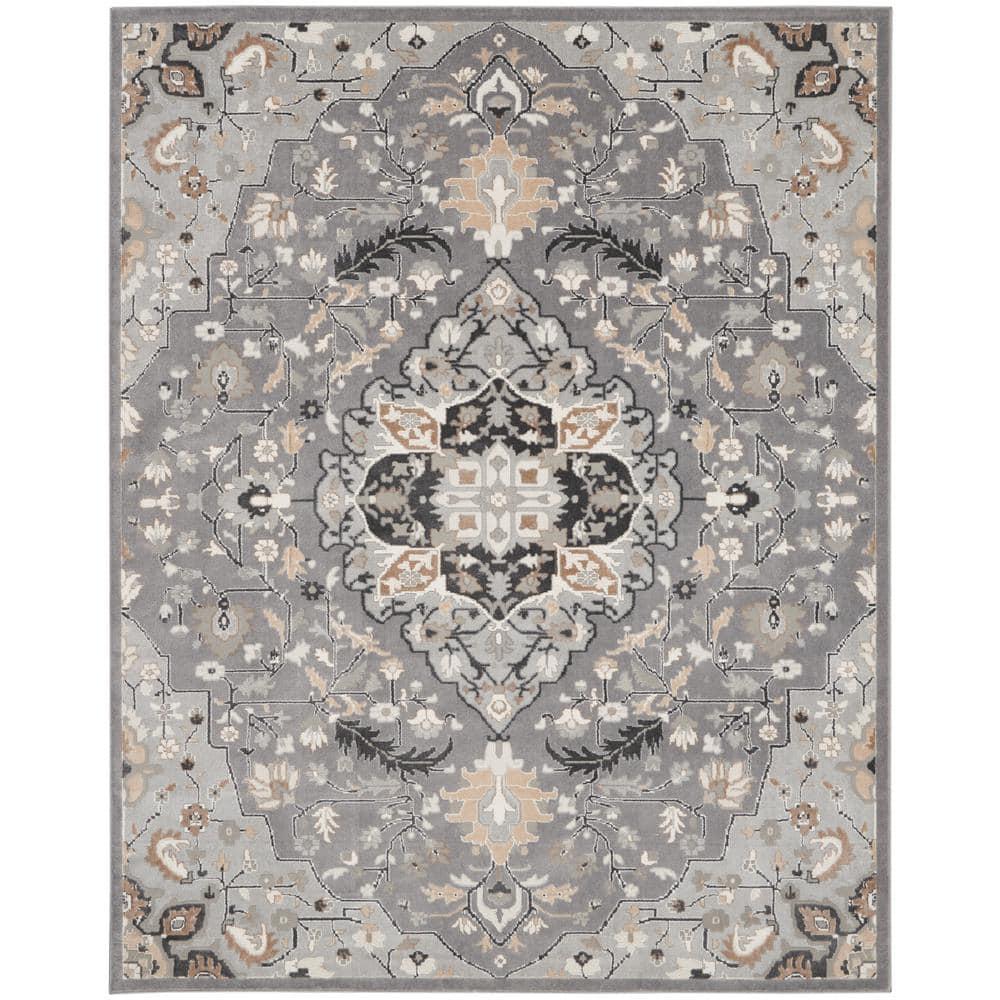 Nourison Elation Floral Medallion Indoor Rug Grey 7'10" x 9'10"