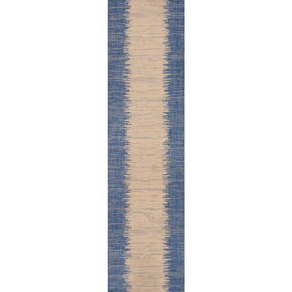 2' x 8' Tavira Modern Strie' Indoor/Outdoor Runner Rug, Blue/Beige - JONATHAN Y