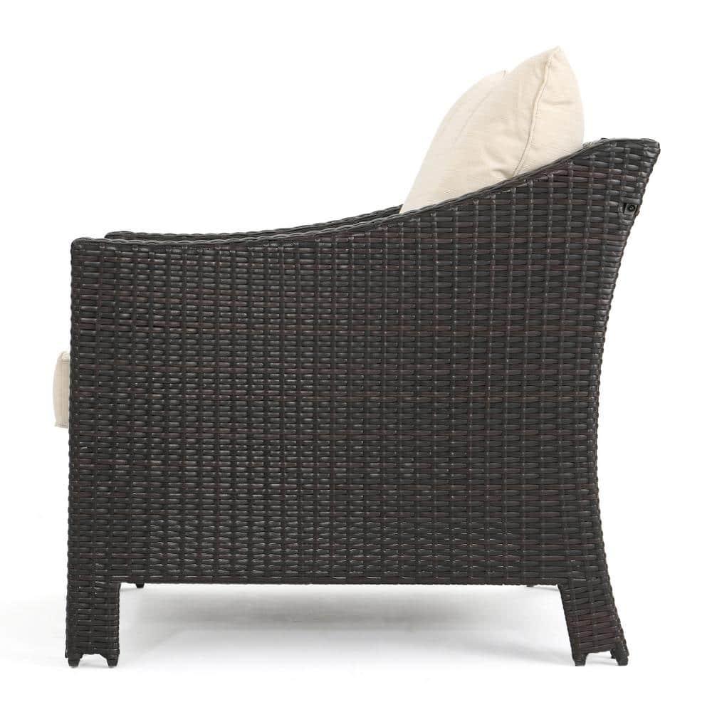 Antibes Multibrown Stationary Faux Rattan Outdoor Patio Lounge Chair with Beige Cushion (2-Pack)