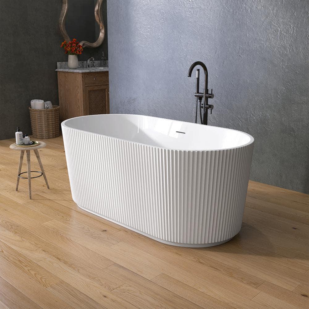 59" X 30" Freestanding Corner Soaking Acrylic Bathtub