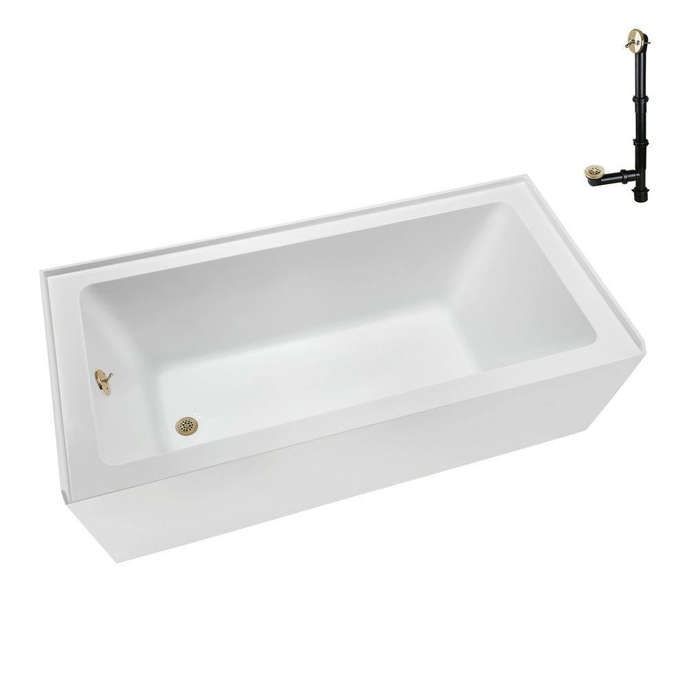 Streamline Bath Streamline 60 in. x 30 in. Acrylic Left-Hand Drain Alcove Bathtub in Glossy White With External Drain NAL-5320-PBR