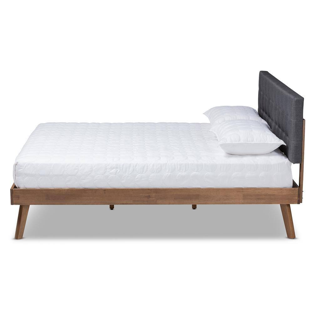Full Devan Fabric Upholstered Platform Bed with Headboard - Baxton Studio: Mid-Century Modern, No Box Spring Required