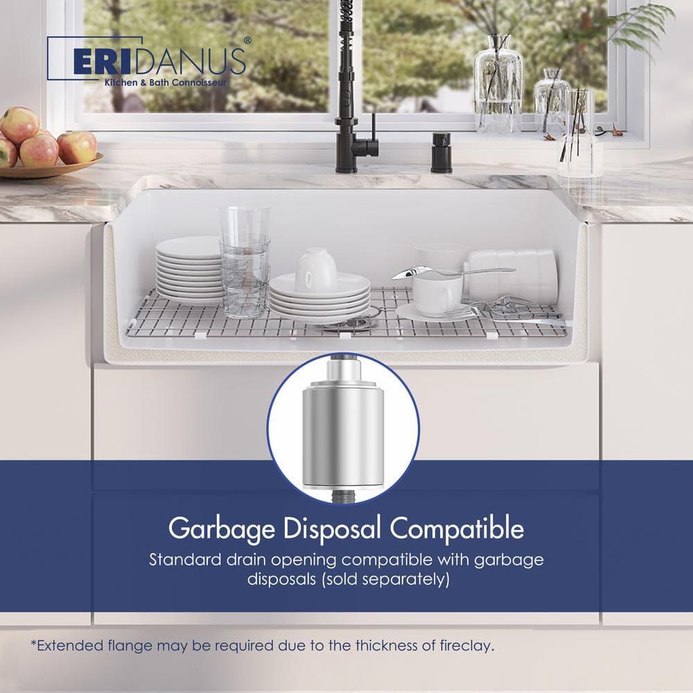 Denbigh 36'' W Farmhouse / Apron Single Bowl White Fireclay Kitchen Sink with Accessories