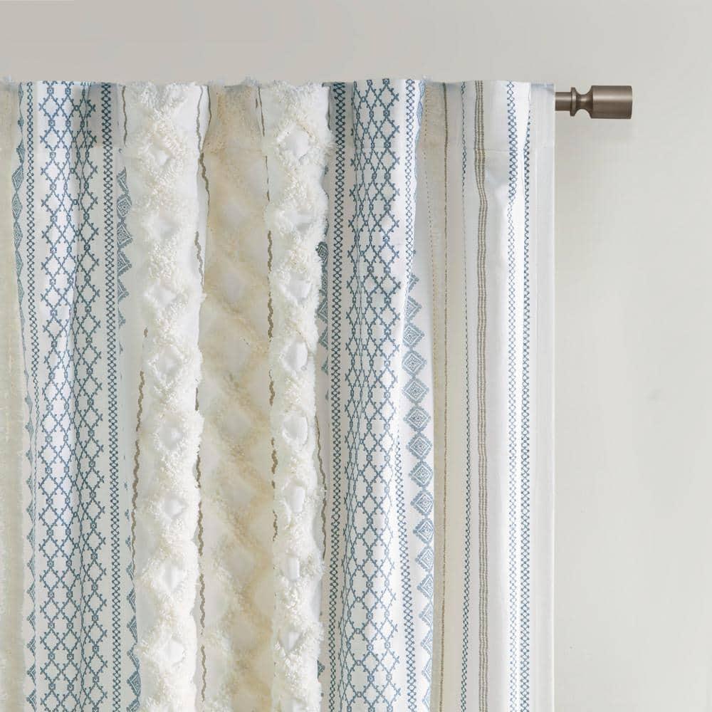INK+IVY Imani Cotton Printed Boho Single Curtain Panel with Chenille Stripe and Lining