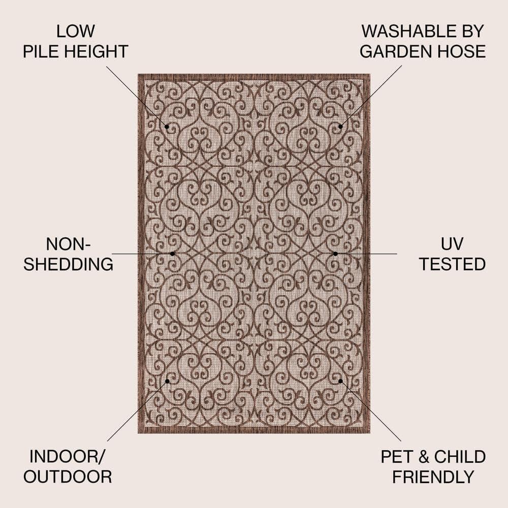 3'x5' Madrid Vintage Filigree Textured Weave Indoor/Outdoor Area Rug, Taupe/Espresso - JONATHAN Y
