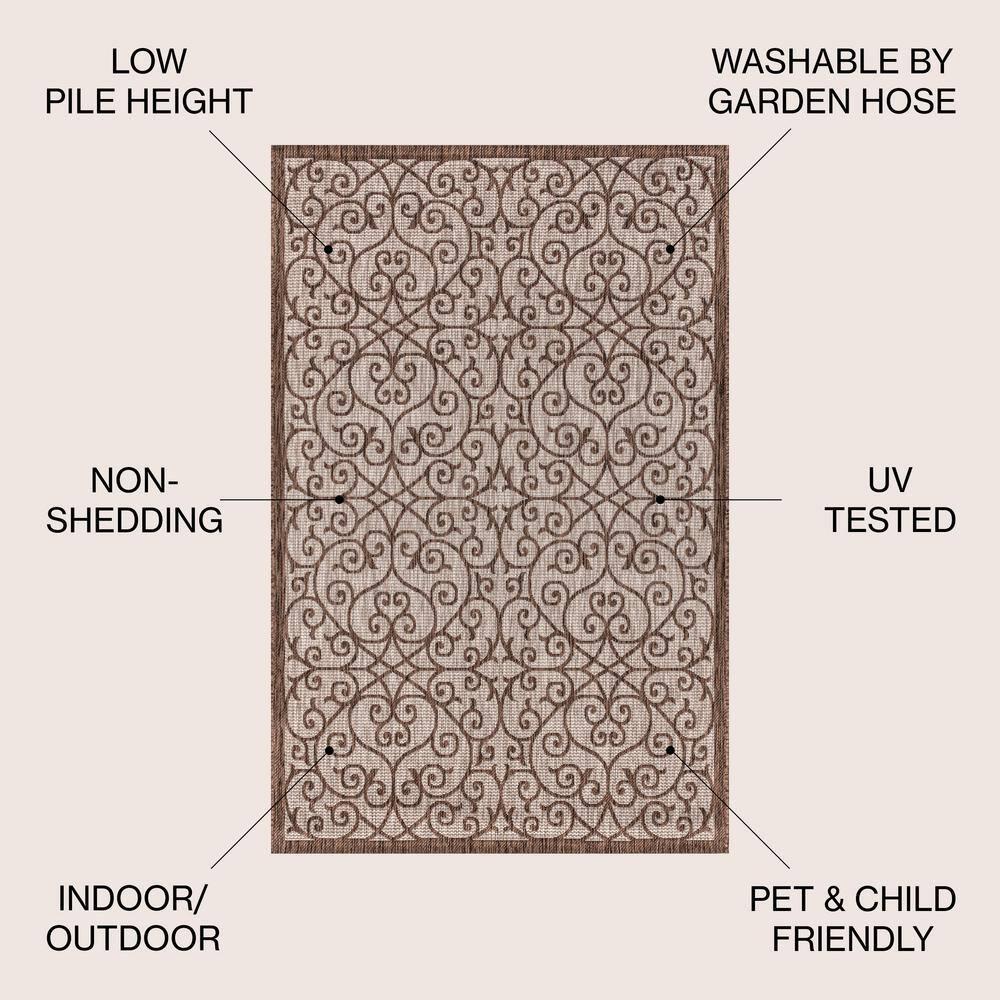 8'x10' Madrid Vintage Filigree Textured Weave Indoor/Outdoor Area Rug, Taupe/Espresso - JONATHAN Y