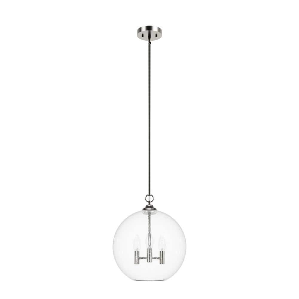 Hunter - High Oaks 3-light Brushed Nickel, Medium Size Pendant Light, Dimmable, Formal Style, Globe Shaped, for Bedrooms, Kitchens, Dining, Living Rooms - 48061