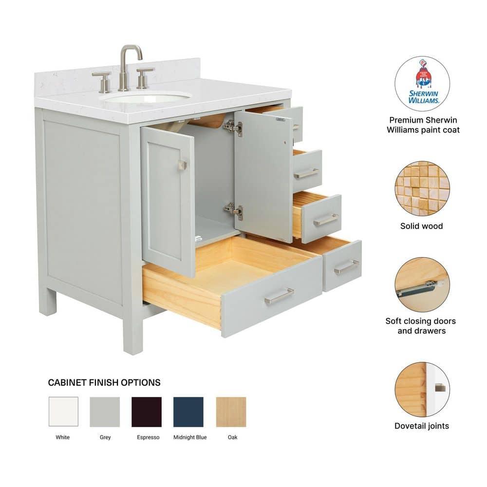 Ariel A036slcqovo Cambridge 36" Free Standing Single Basin Vanity Set - Grey