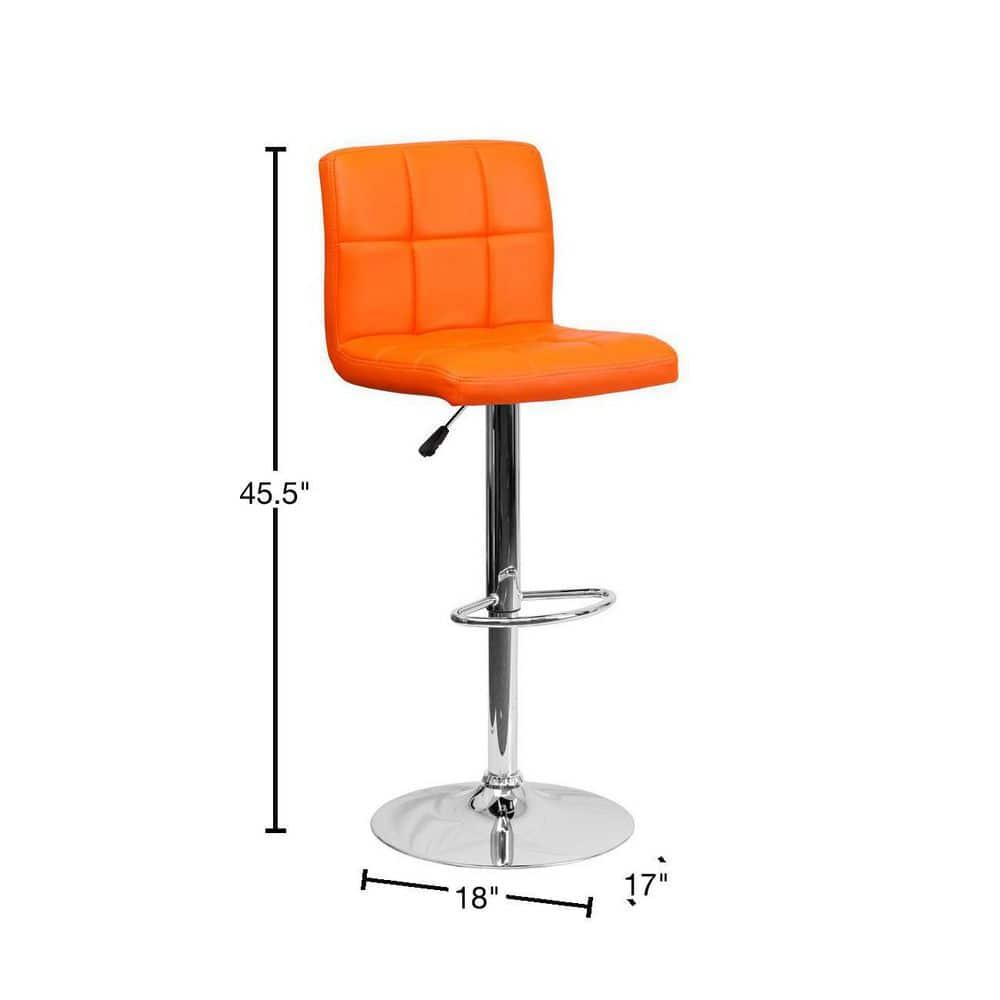 Flash Furniture Contemporary Orange Quilted Vinyl Adjustable Height Barstool with Chrome Base