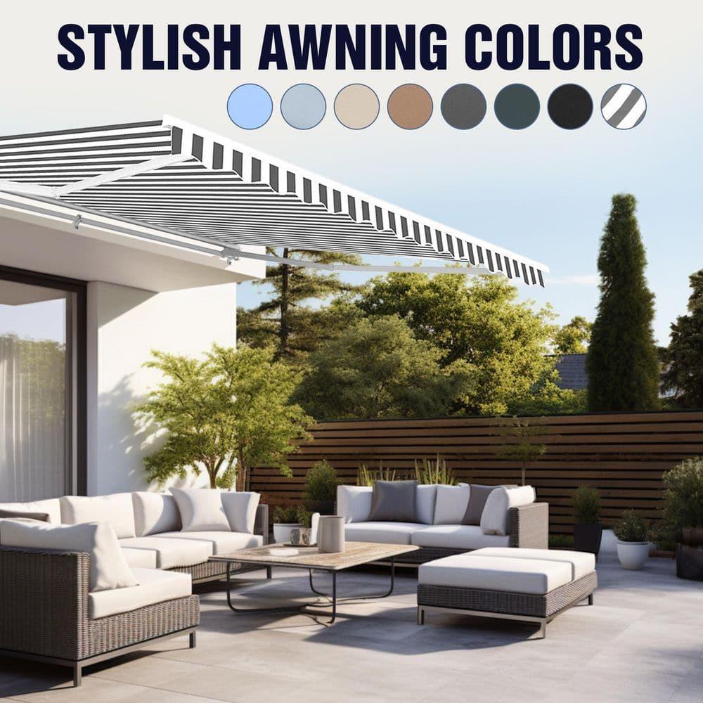 Retractable Home Patio Awning | Deck Canopy |UV Protection Sunshade | Manual Black Frame | Upgraded 2024