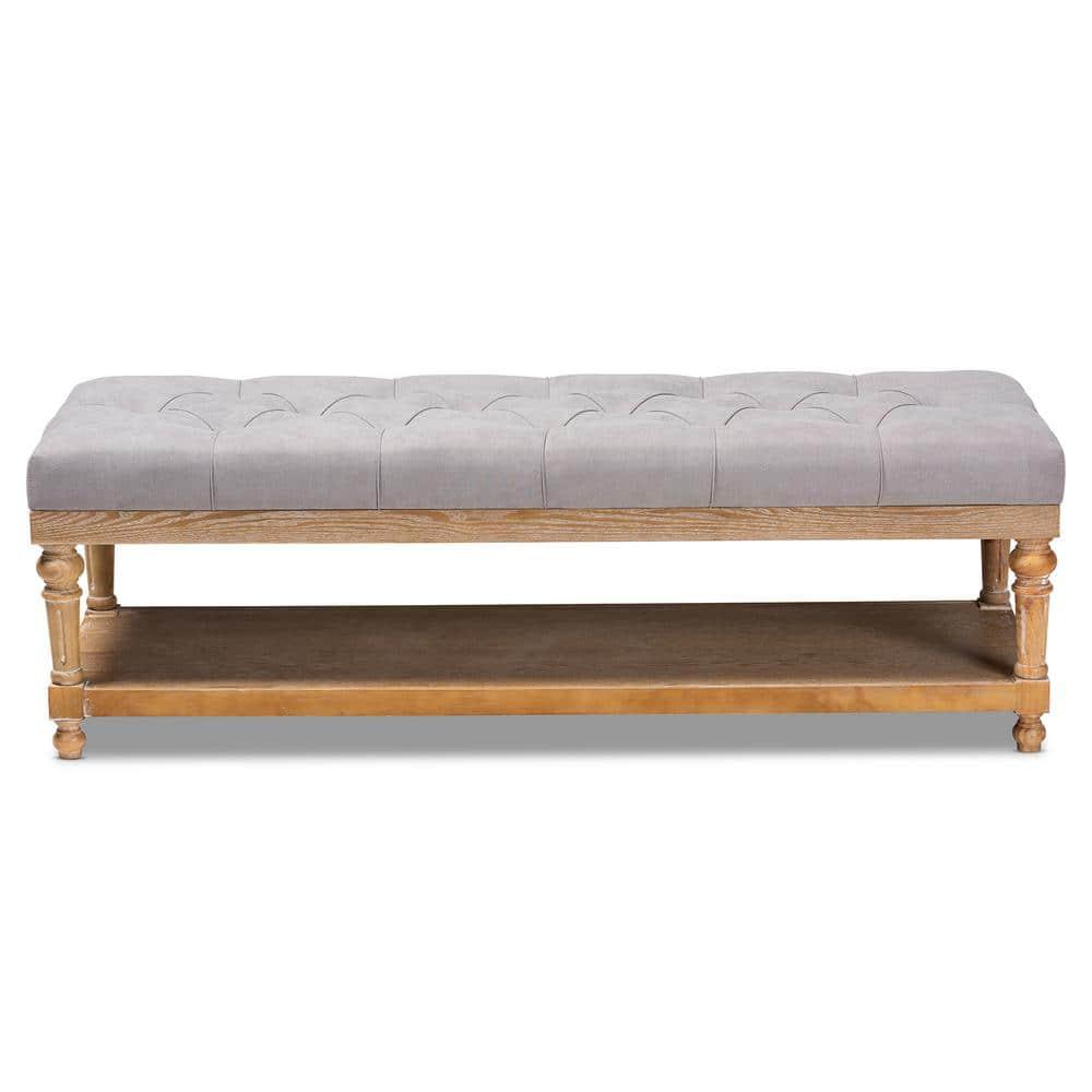 Linda Linen Fabric Upholstered Storage Bench with Shelf - Baxton Studio: Bedroom Accent Furniture