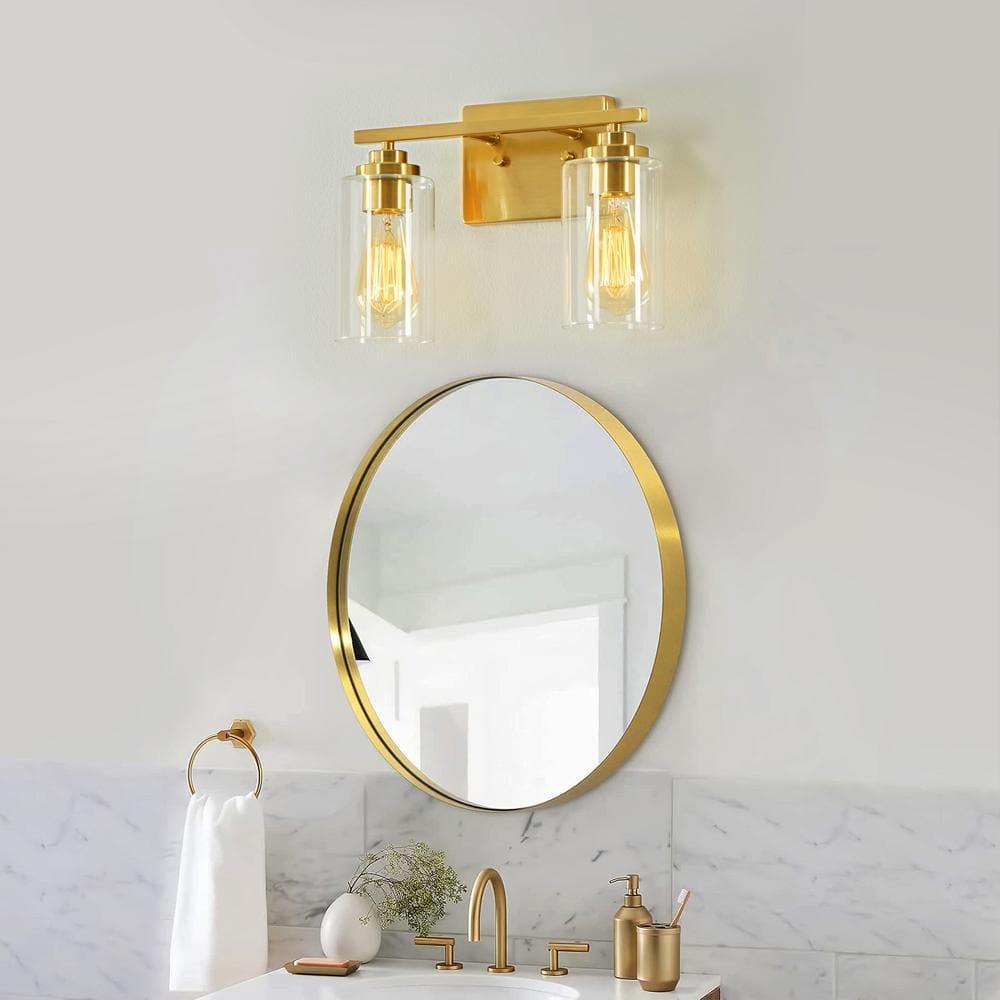 Kawoti  2-Light Dimmable Bathroom Vanity Light with Clear Glass Shade Antiqued Brass